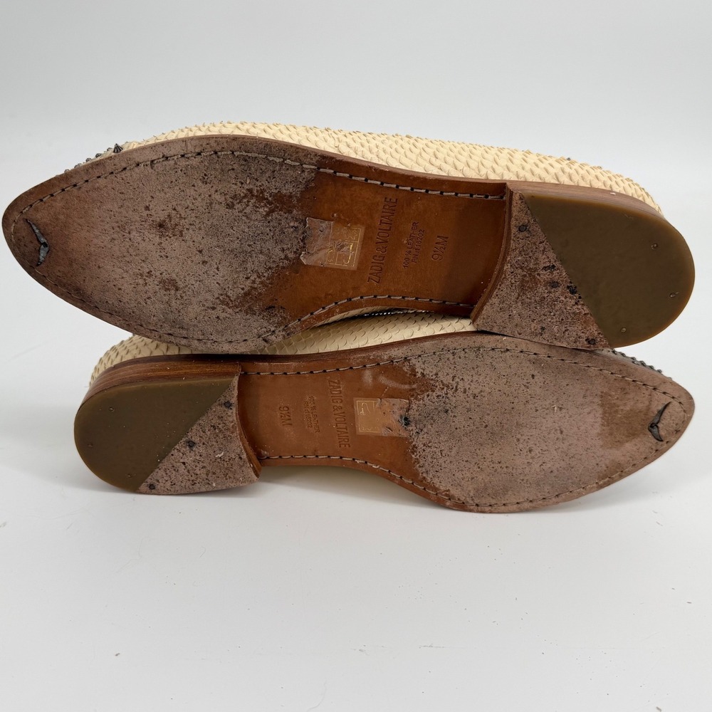Zadig & Voltaire Cream Studded Slip-On Loafers - Picture 7 of 14